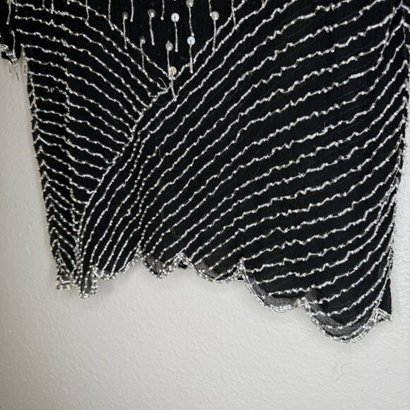 Vintage 90s Sheer Black Silver Beaded Sequin Dressy Top| Size Medium - Picture 3 of 9